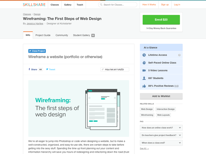 Speaking of learning something new, Jessica runs a SkillShare class called Wireframing: The first steps of web design