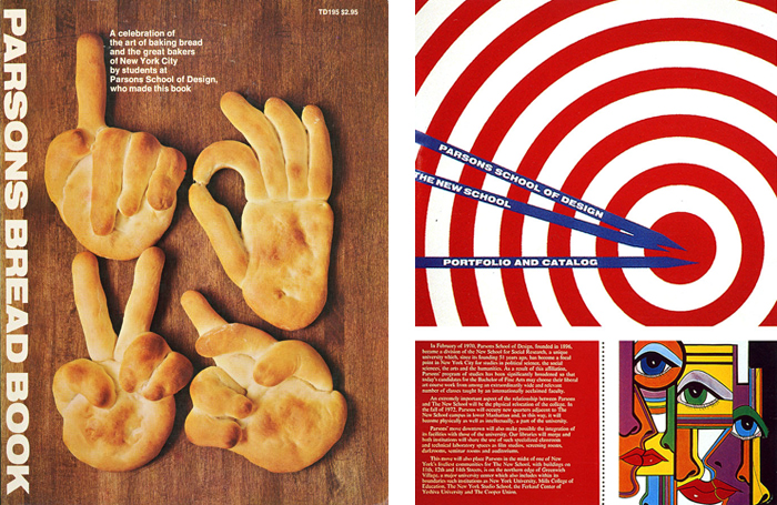 Clearly, Pineles was with Parsons during the '70s. Left: Parsons Bread Book (yearbook). Right: Parsons branding materials.