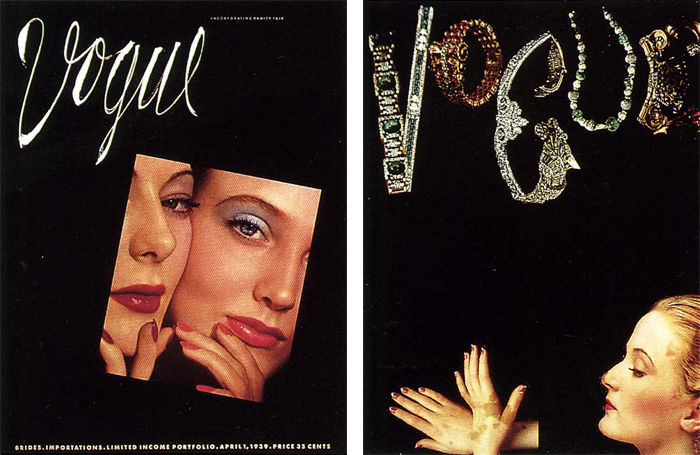 Back in the day, Vogue did not have a set-in-stone cover logo, so Pineles was free to experiment.