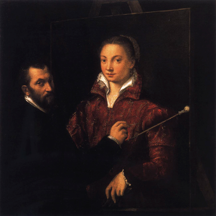 "Bernardino Campi Painting Sofonisba Anguissola", 1559. The teacher/student, male/female roles in this painting are widely discussed.