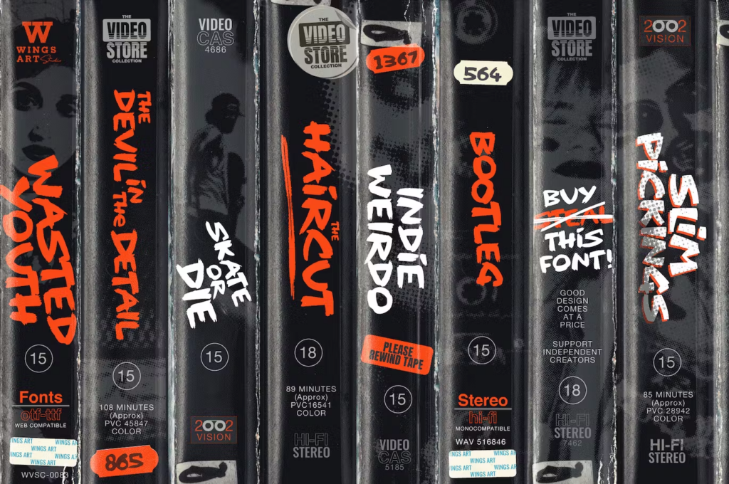 wasted youth font on vhs tapes 90s