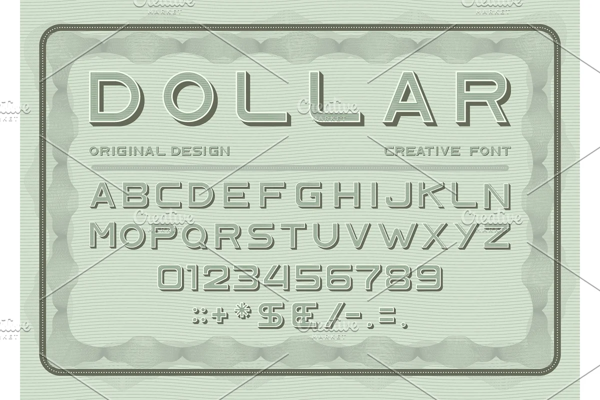Money font, dollar latin alphabet