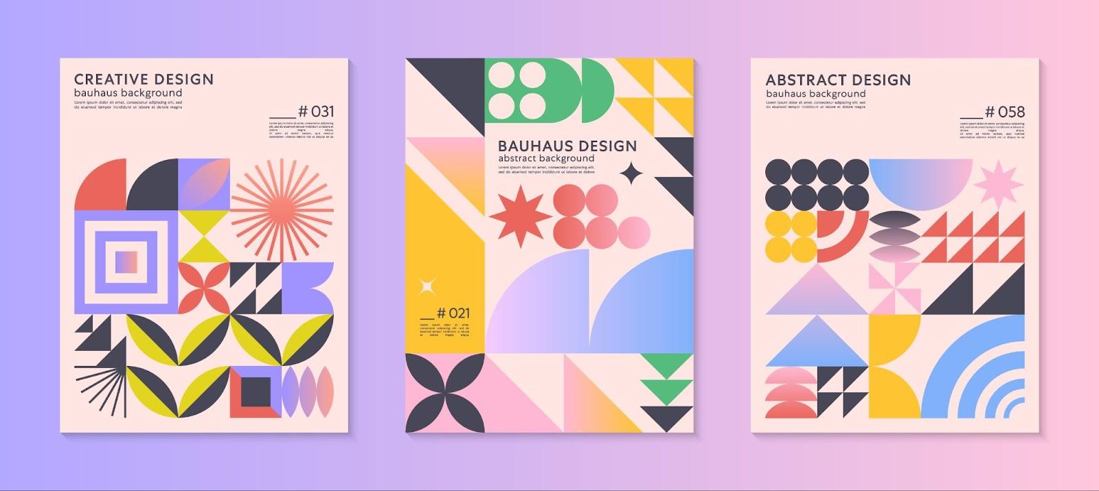 Abstract bauhaus designs with simple shapes and elements