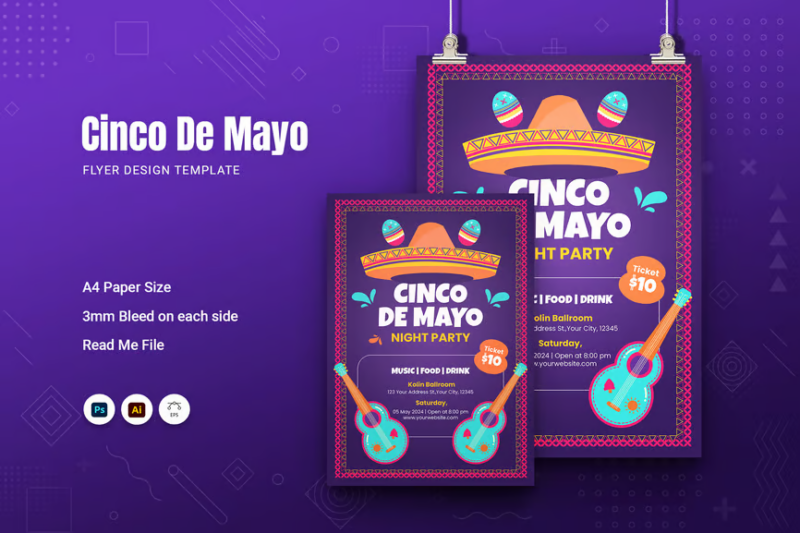 Cinco De Mayo Flyer, Print Templates ft. cinco & de - Envato