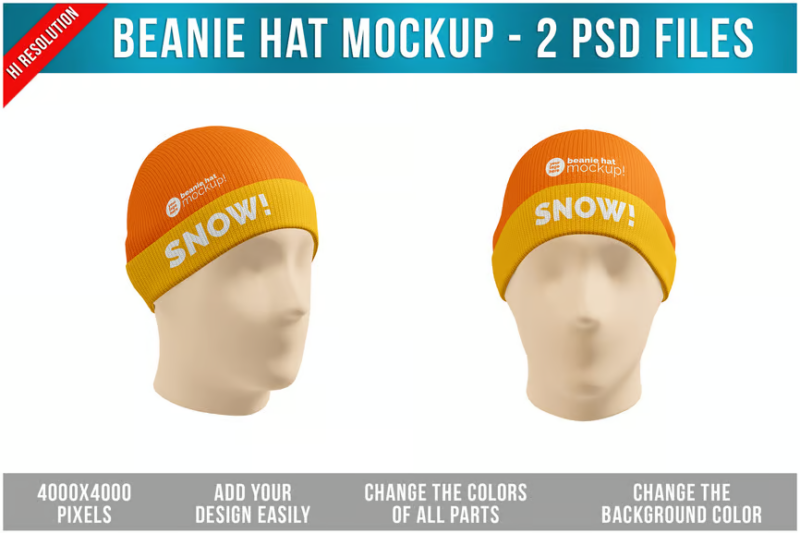 Beanie Hat Mockup - 2 Photoshop Files