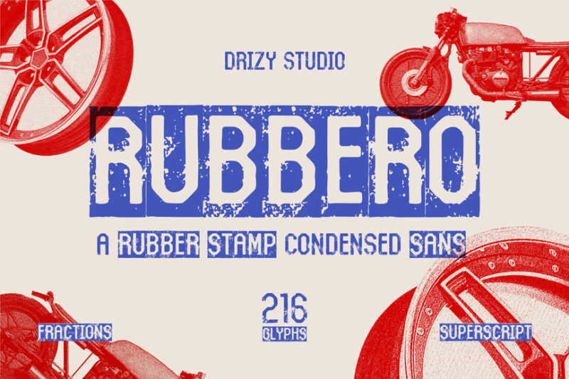 Rubbero – Rubber Stamp Condensed Font